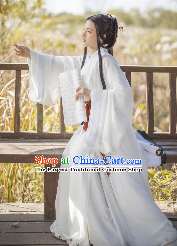 China Traditional White Hanfu Dress Jin Dynasty Royal Princess Historical Clothing Ancient Palace Lady Costumes