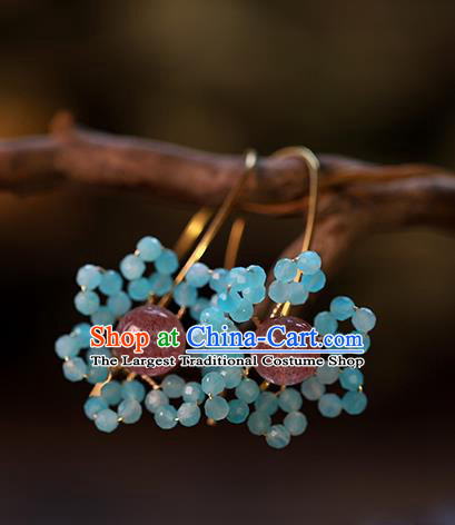 Handmade Chinese Ancient Bride Blue Beads Earrings Jewelry Traditional Wedding Amethyst Ear Accessories
