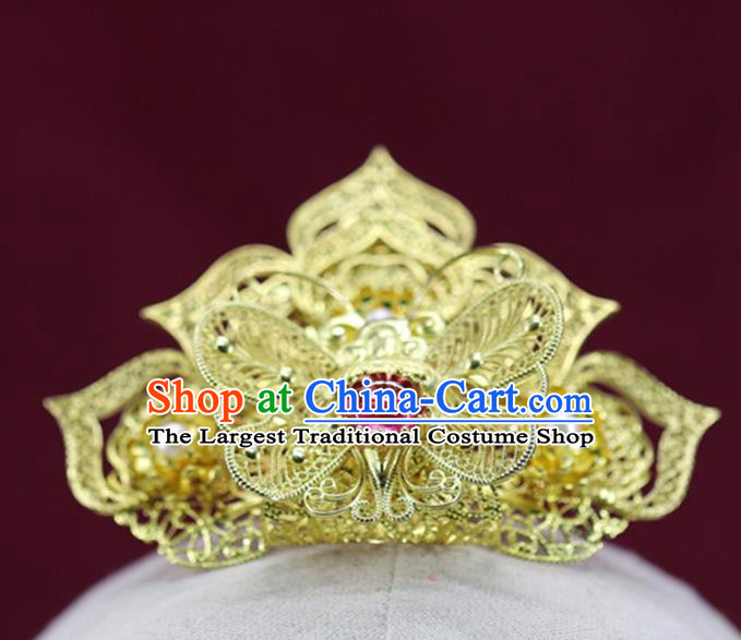 Chinese Traditional Wedding Hair Accessories Ancient Bride Hairpin Ming Dynasty Golden Butterfly Hair Crown