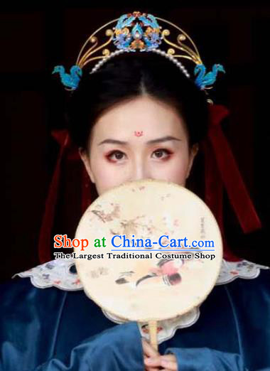 Chinese Traditional Hanfu Hairpin Hair Accessories Ancient Ming Dynasty Blueing Phoenix Hair Crown