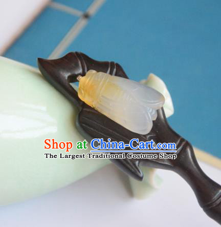 Chinese Hanfu Ebony Hair Stick Ancient Princess Jade Cicada Hairpin Traditional Hair Accessories