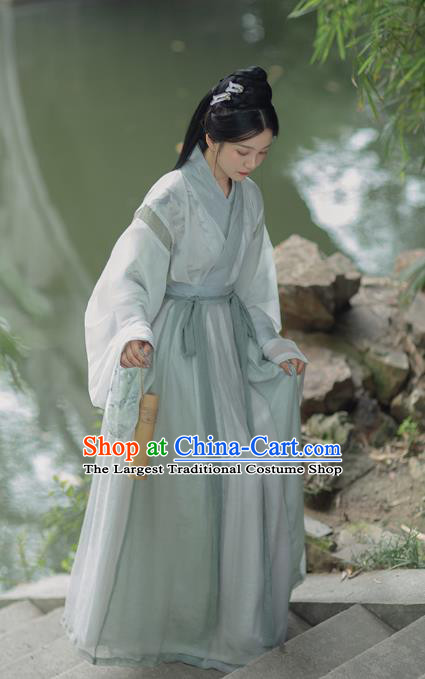 Traditional China Jin Dynasty Noble Infanta Historical Clothing Ancient Female Swordsman Blue Hanfu Dress