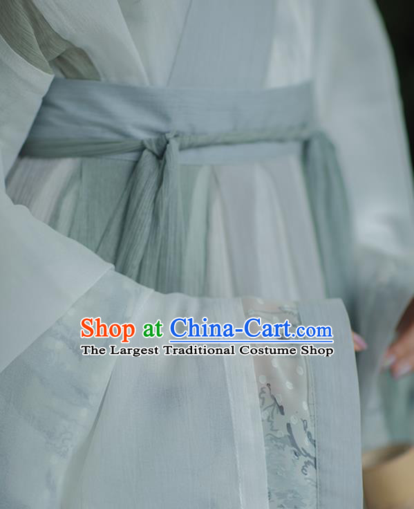 Traditional China Jin Dynasty Noble Infanta Historical Clothing Ancient Female Swordsman Blue Hanfu Dress