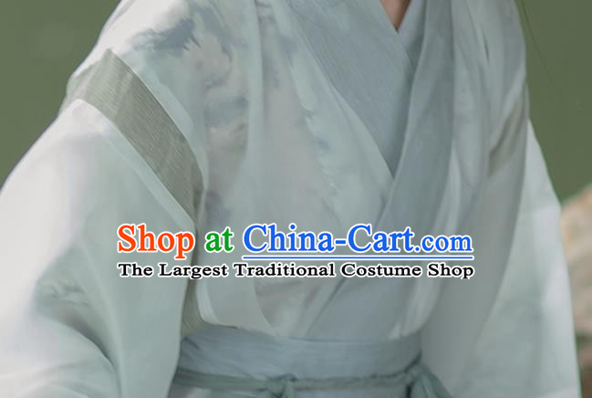 Traditional China Jin Dynasty Noble Infanta Historical Clothing Ancient Female Swordsman Blue Hanfu Dress