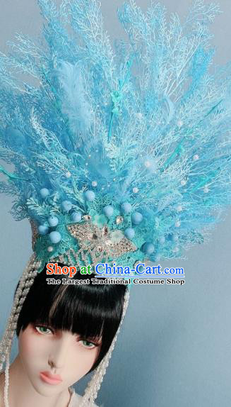 Top Stage Show Hair Ornament Baroque Queen Hat Hair Accessories Handmade Light Blue Royal Crown