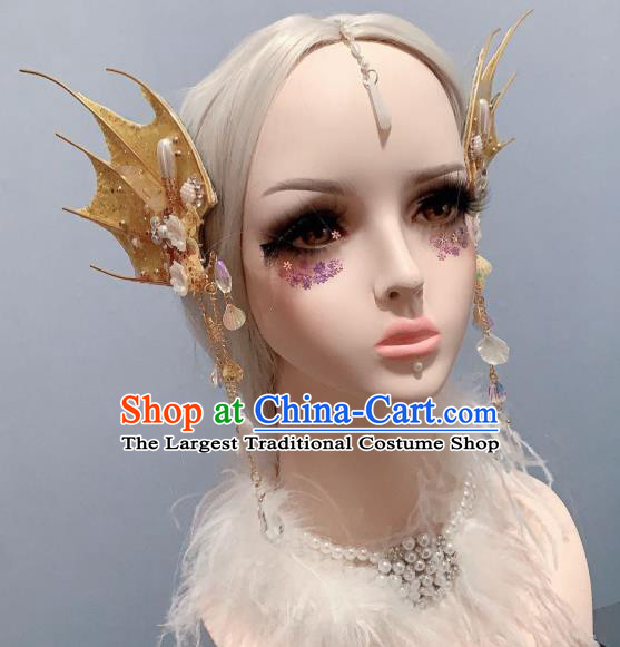Top Handmade Cosplay Fairy Hair Accessories Stage Show Hair Ornament Baroque Princess Golden Fin Tassel Hair Sticks