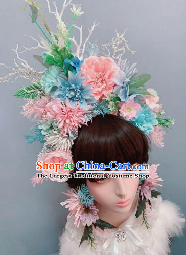 Top Handmade Flowers Royal Crown Wedding Princess Hair Accessories Stage Show Chaplet Hair Ornament