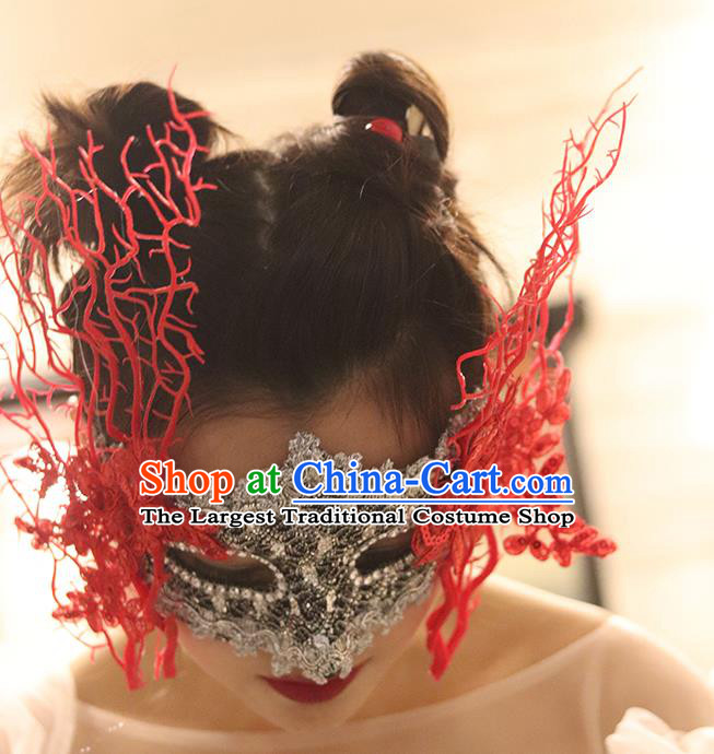 Top Halloween Cosplay Princess Mask Stage Performance Face Accessories Fancy Ball Decorations Red Lace Blinder