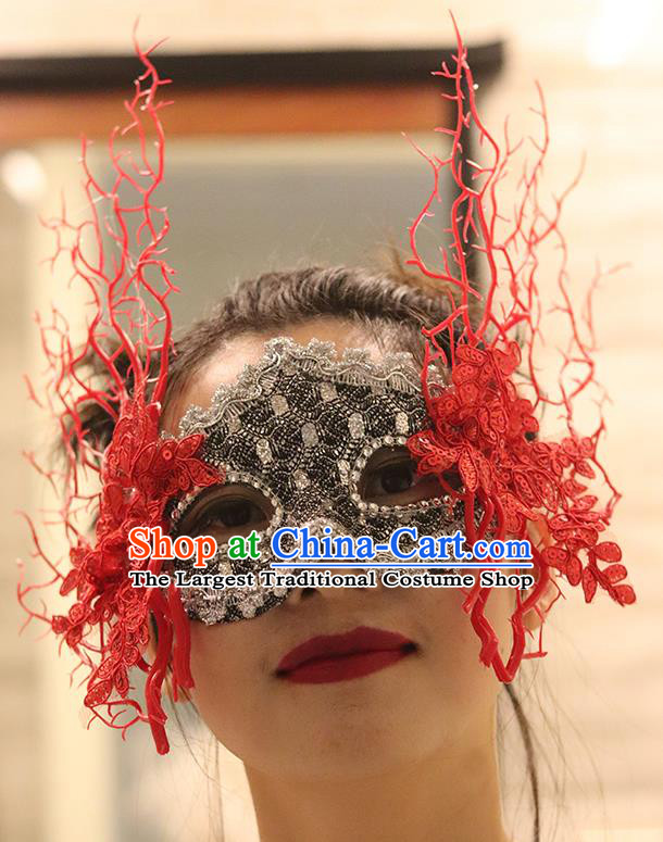 Top Halloween Cosplay Princess Mask Stage Performance Face Accessories Fancy Ball Decorations Red Lace Blinder