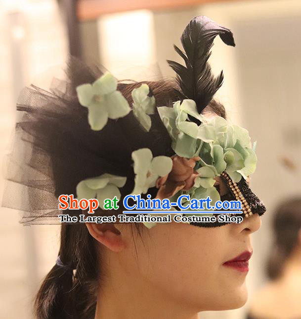 Top Green Flowers Blinder Stage Performance Face Accessories Fancy Ball Decorations Halloween Cosplay Princess Feather Mask