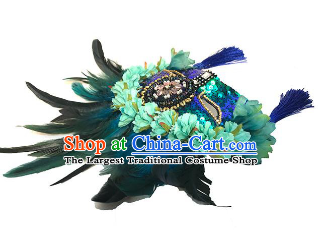 Top Cosplay Princess Blue Sequins Mask Halloween Stage Performance Face Accessories Fancy Ball Feather Decorations