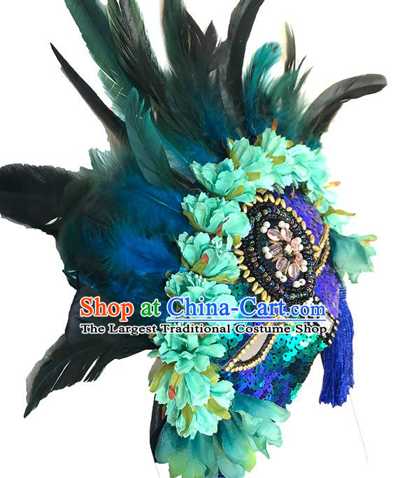 Top Cosplay Princess Blue Sequins Mask Halloween Stage Performance Face Accessories Fancy Ball Feather Decorations