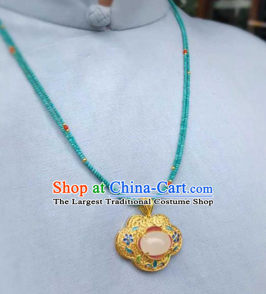 China Traditional Qing Dynasty White Chalcedony Jewelry Necklet Pendant Accessories Ancient Court Queen Cloisonne Necklace