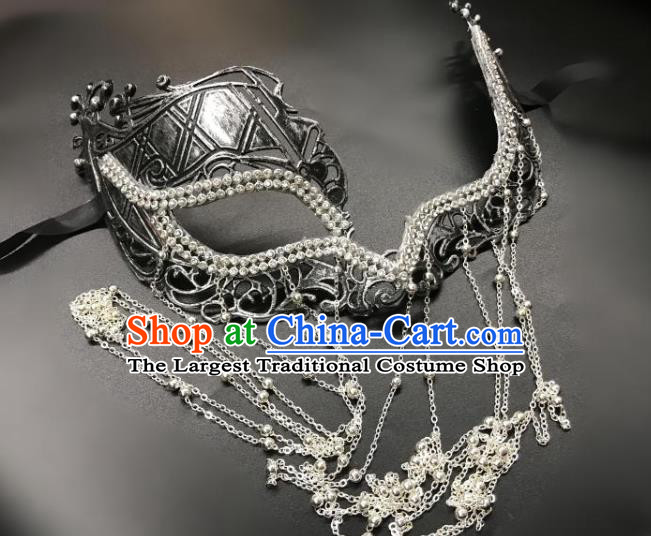 Top Cosplay Princess Mask Halloween Fancy Ball Stage Performance Argent Tassel Face Accessories