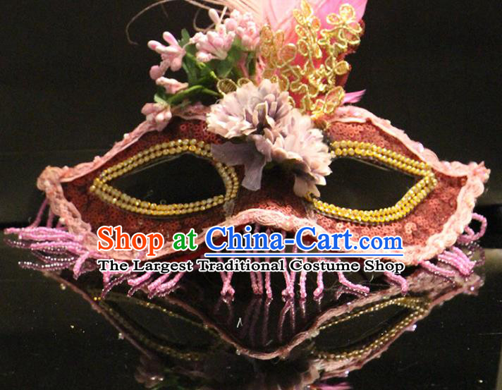 Top Halloween Cosplay Princess Pink Beads Tassel Mask Stage Performance Face Accessories Fancy Ball Decorations Feather Blinder