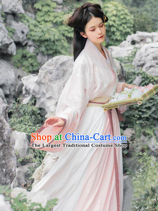 China Jin Dynasty Female Swordsman Pink Traditional Hanfu Dress Costume Ancient Young Lady Historical Clothing Full Set