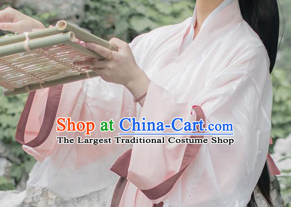 China Jin Dynasty Female Swordsman Pink Traditional Hanfu Dress Costume Ancient Young Lady Historical Clothing Full Set