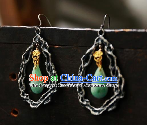 China National Silver Jewelry Traditional Ancient Qing Dynasty Palace Lady Earrings Handmade Jade Ear Accessories