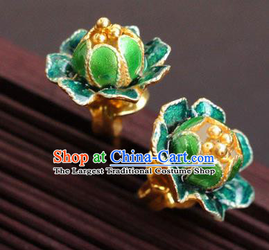 Handmade Enamel Green Peony Earrings Chinese Cheongsam Ear Accessories Traditional Jewelry