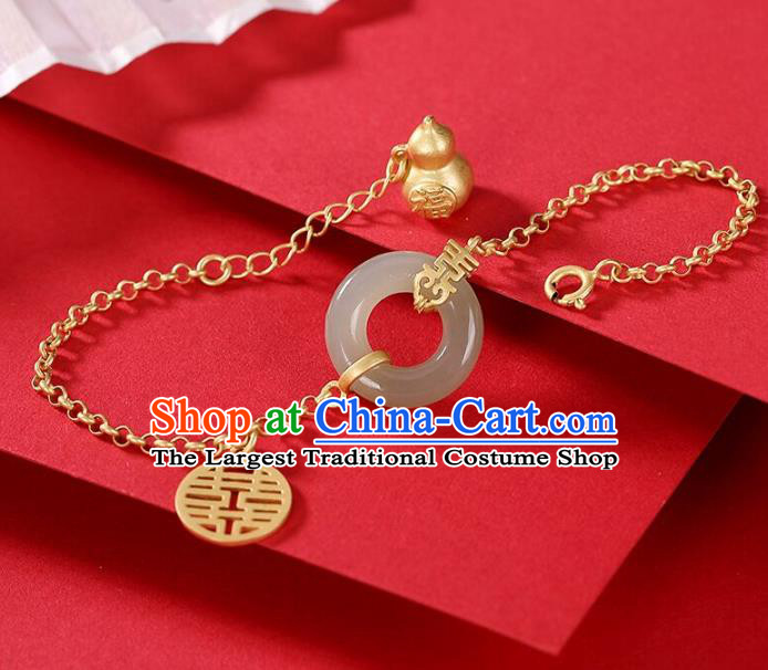 China Classical Accessories Traditional National Jade Bracelet Jewelry Handmade Golden Gourd Hand Decorative