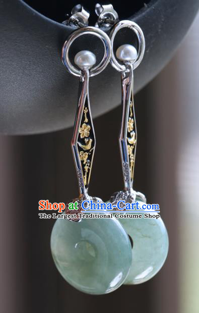 Handmade Chinese Traditional Jade Ear Jewelry Eardrop Accessories Classical Cheongsam Silver Earrings