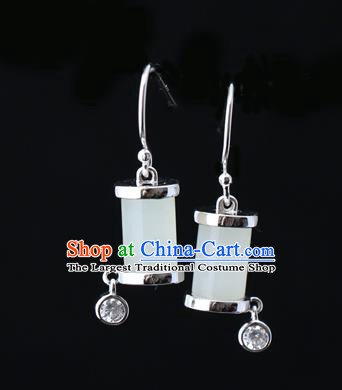 Handmade Chinese Silver Eardrop Accessories Classical Cheongsam Earrings Traditional Jade Ear Jewelry