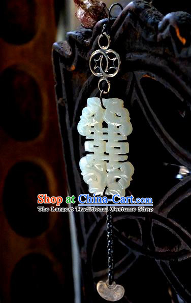 China Traditional Wedding Silver Jewelry Ornaments National Cheongsam Earrings Handmade White Jade Ear Accessories