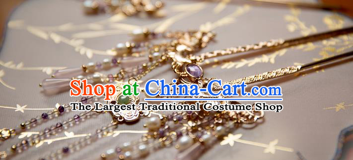 China Ming Dynasty Golden Phoenix Tassel Step Shake Hair Clip Traditional Hanfu Hair Accessories Ancient Court Lady Hairpin
