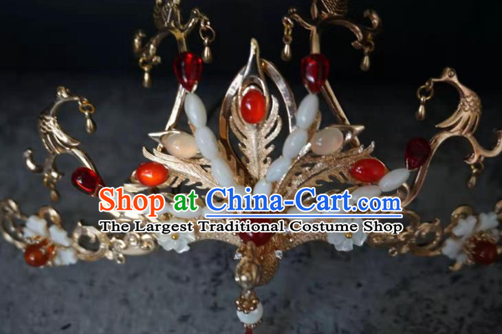 China Ming Dynasty Phoenix Hair Crown Traditional Hanfu Agate Hair Accessories Ancient Princess Hairpins