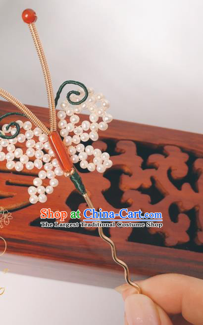 China Hanfu Pearls Butterfly Hair Accessories Traditional Ancient Princess Agate Hairpin Song Dynasty Hair Stick