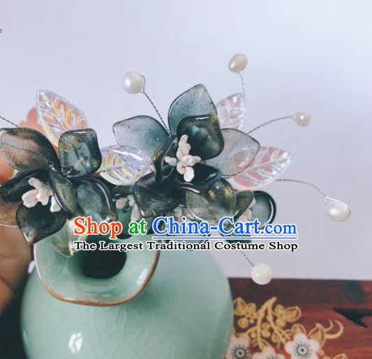 China Ancient Princess Hairpin Song Dynasty Green Flowers Hair Accessories Traditional Hanfu Hair Stick