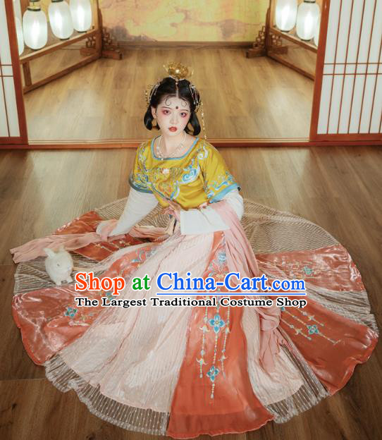 Traditional China Tang Dynasty Court Lady Dance Clothing Ancient Palace Princess Embroidered Hanfu Dress