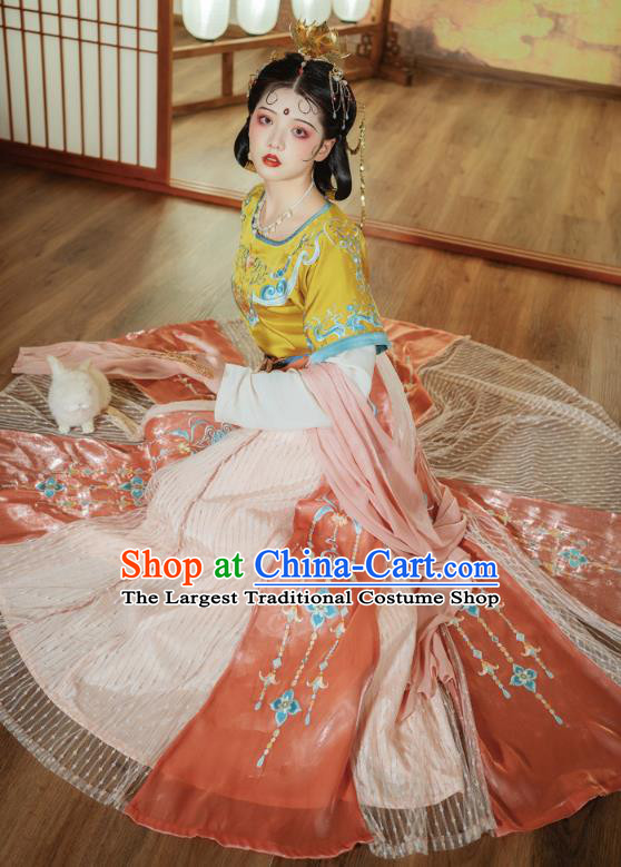 Traditional China Tang Dynasty Court Lady Dance Clothing Ancient Palace Princess Embroidered Hanfu Dress