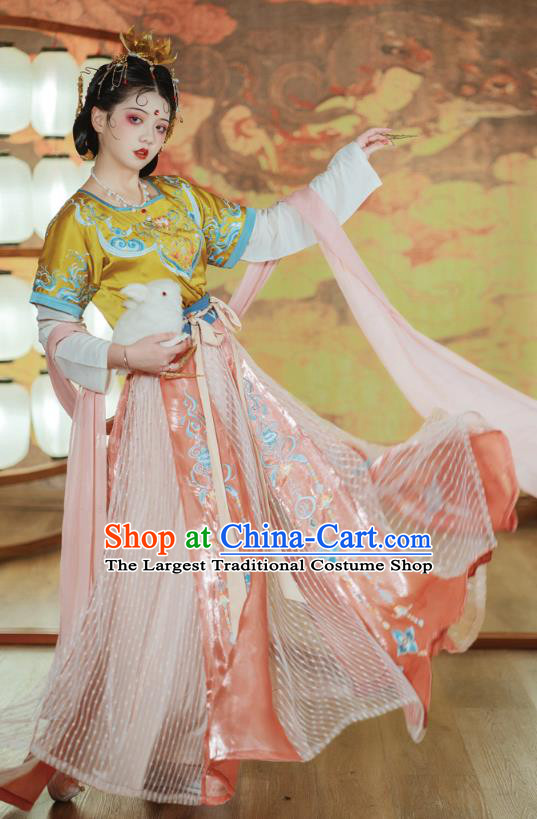 Traditional China Tang Dynasty Court Lady Dance Clothing Ancient Palace Princess Embroidered Hanfu Dress