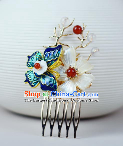 China Classical Cheongsam Shell Butterfly Hair Comb Traditional Hair Accessories Blueing Butterfly Hairpin