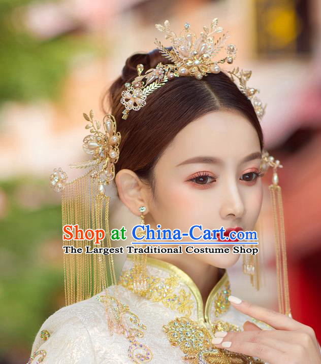 China Traditional Wedding Hairpins Headwear Handmade Xiuhe Suit Bride Hair Accessories Complete Set