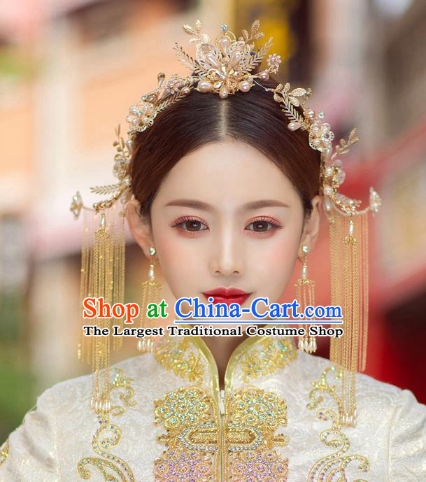 China Traditional Wedding Hairpins Headwear Handmade Xiuhe Suit Bride Hair Accessories Complete Set