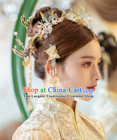 China Traditional Hair Crown Handmade Xiuhe Suit Hair Accessories Wedding Bride Hair Jewelry Hairpins Full Set