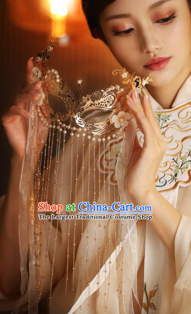 Chinese Traditional Wedding Bride Accessories Handmade Golden Tassel Face Mask