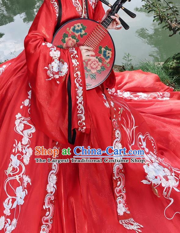 China Traditional Wedding Red Hanfu Dress Jin Dynasty Embroidered Costume Ancient Court Beauty Historical Clothing