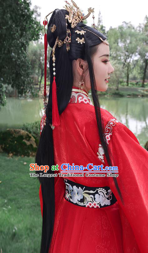 China Traditional Wedding Red Hanfu Dress Jin Dynasty Embroidered Costume Ancient Court Beauty Historical Clothing