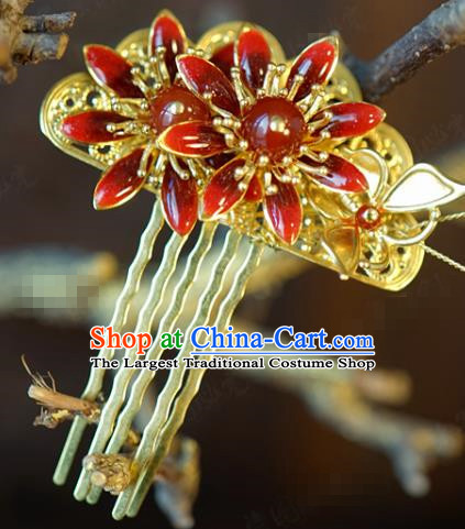 China Bride Butterfly Hair Stick Hair Accessories Traditional Wedding Xiuhe Suit Red Flower Hair Comb