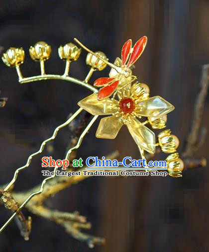 China Bride Nine Beads Dragonfly Hair Stick Hair Accessories Traditional Wedding Xiuhe Suit Golden Hairpin