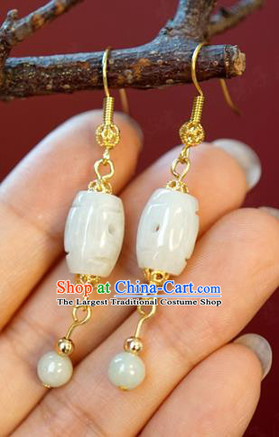 Top Grade China Ancient Court Empress White Jade Earrings Qing Dynasty Jewelry Traditional Ear Accessories