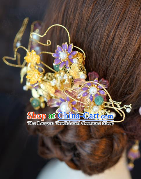 China Ancient Bride Hair Sticks and Hair Comb and Earrings Traditional Wedding Hair Accessories Full Set