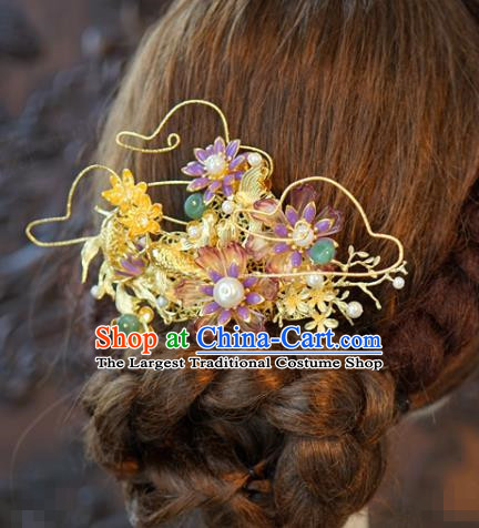 China Ancient Bride Hair Sticks and Hair Comb and Earrings Traditional Wedding Hair Accessories Full Set