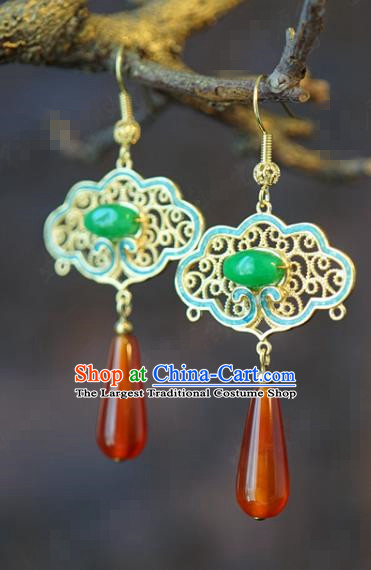Traditional China Qing Dynasty Blueing Ear Jewelry Accessories Top Grade Ancient Queen Jade Earrings