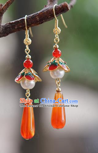 Top Grade Ancient Bride Earrings China Hanfu Accessories Qing Dynasty Court Agate Ear Jewelry