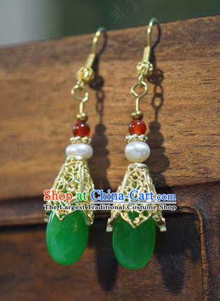 Top Grade Malaysian Jade Ear Jewelry China Ancient Bride Earrings Traditional Qing Dynasty Court Accessories