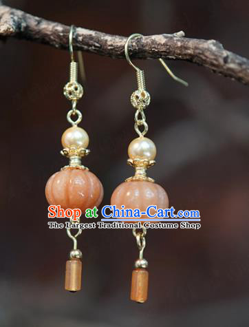 Top Grade Jade Pumpkin Ear Jewelry China Traditional Qing Dynasty Empress Accessories Ancient Bride Earrings